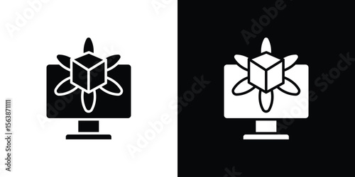 Computer simulation icon of glyph style design vector pack