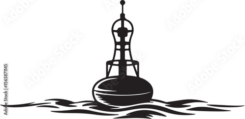 Nautical Buoy Silhouette Anchored in Rippling Waters