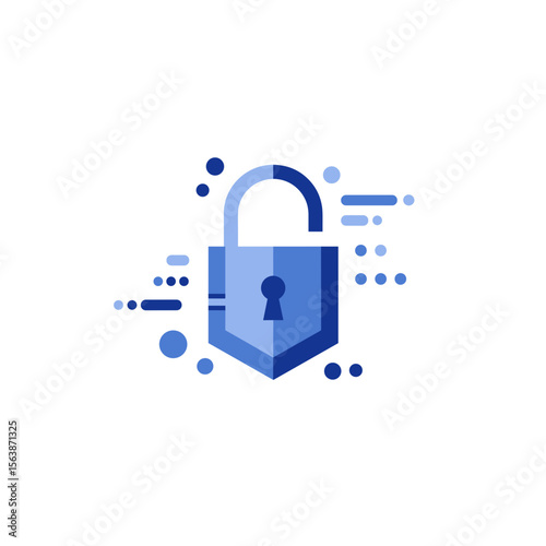 Blue padlock icon in modern flat design with abstract elements  