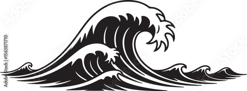 Iconic Black and White Illustration of Powerful Ocean Waves