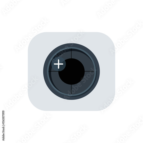 Stylized camera lens icon with a plus symbol in the center