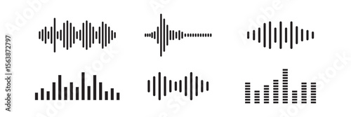 Set of black sound waveforms and equalizer bars on white background. sound wave beat collection icon. vector illustrator. eps10
