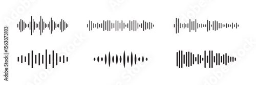 Sound waves sign set, equalizer music waves, musical sound wave beat collection icon, digital and analog line waveforms, frequency audio waveform, electronic signal, voice recording - vector