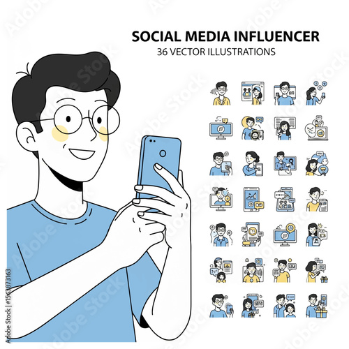 Social Media Influencer 36 Vector Illustrations for Engaging Content Creation and Online Presence