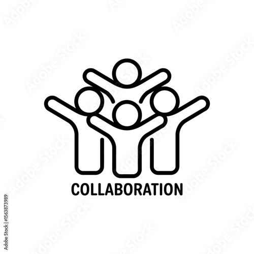 Stylized icon of five people with arms raised in unity and the word collaboration