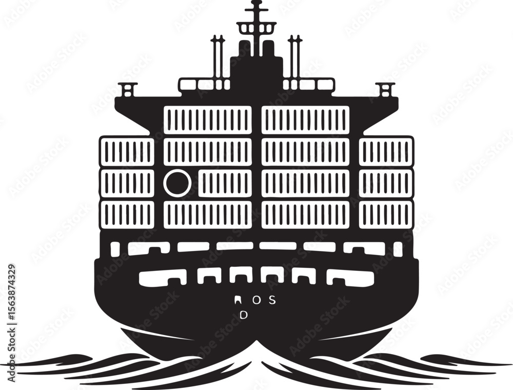 Naklejka premium Iconic Black and White Cargo Ship Silhouette with Maritime Flair