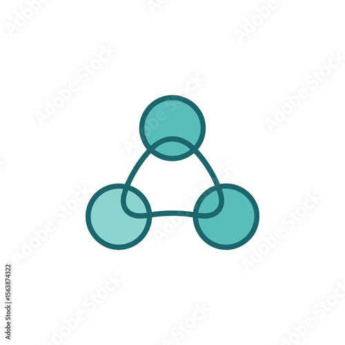 Three interconnected teal circles forming a triangle on a white background