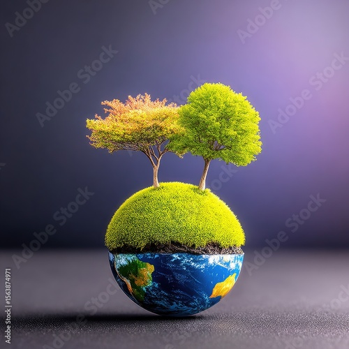 Pixel Art Depiction of Two Trees on a Miniature Earth Globe