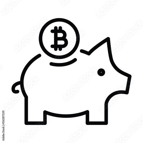 Bitcoin coin saving concept in a piggy bank for cryptocurrency investment websites, finance blogs, and technology related designs.