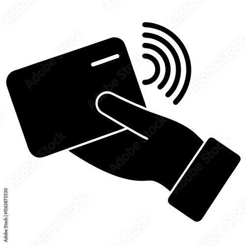 Hand holding contactless card payment method silhouette vector illustration