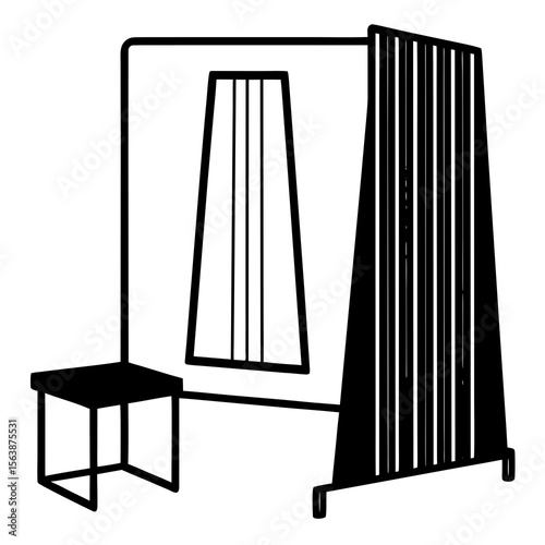 Changing room with mirror and stool simple silhouette design