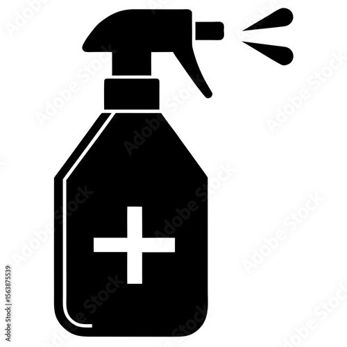 Sanitizer spray bottle with plus sign silhouette vector illustration