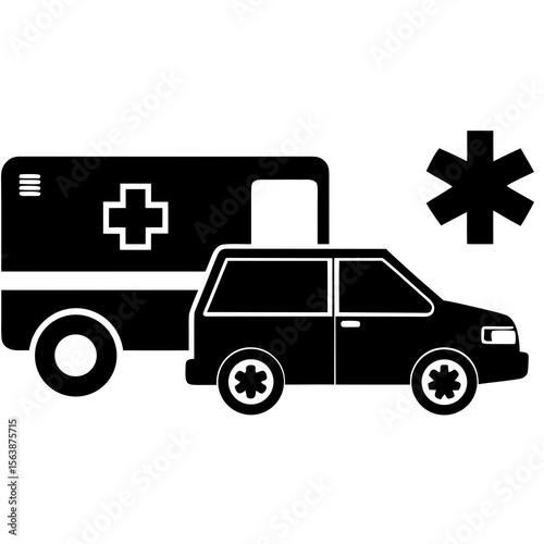 Emergency medical vehicle with star of life silhouette vector illustration