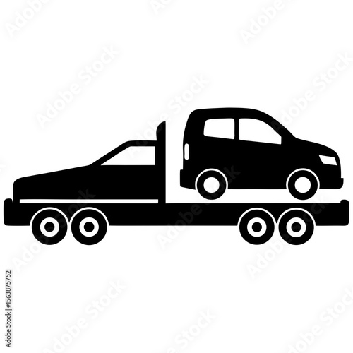Tow truck carrying a car flatbed transportation silhouette icon