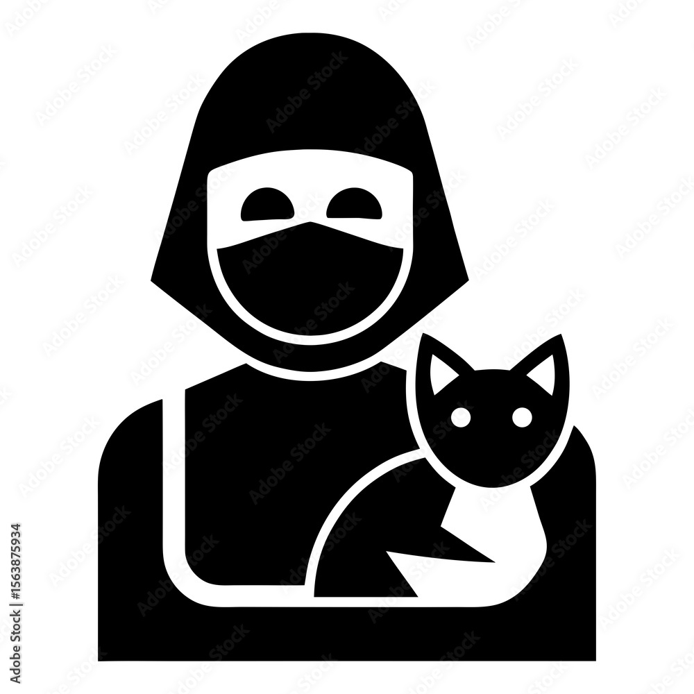 Person wearing mask holding cat pet animal silhouette vector illustration Person wearing mask holding cat pet animal silhouette vector illustration