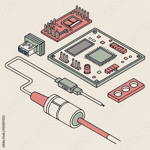 Vector isometric sketch illustration of a house and building in an urban cityscape with architectural and business design elements