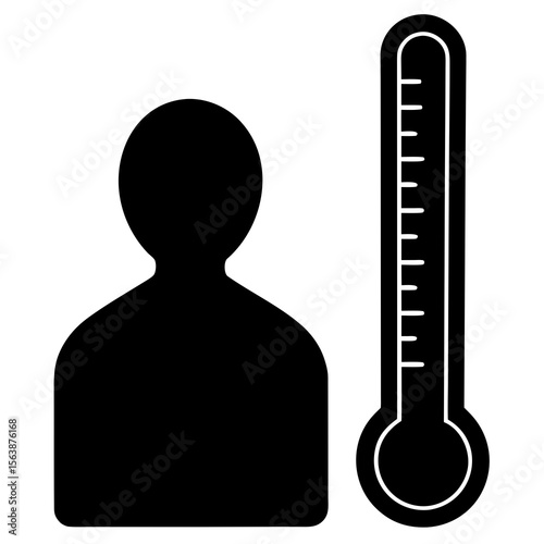 Person beside a thermometer body temperature check silhouette vector illustration