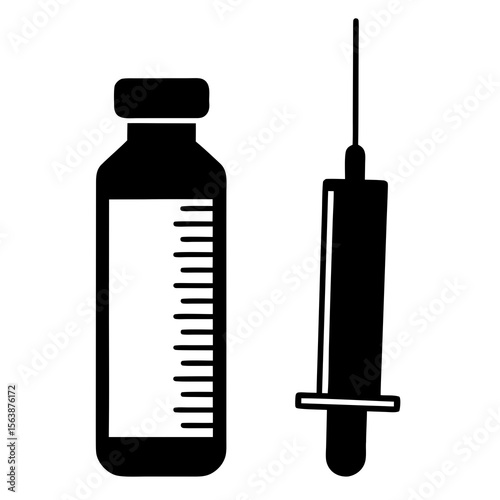 Medical vial and syringe preparation equipment silhouette vector illustration