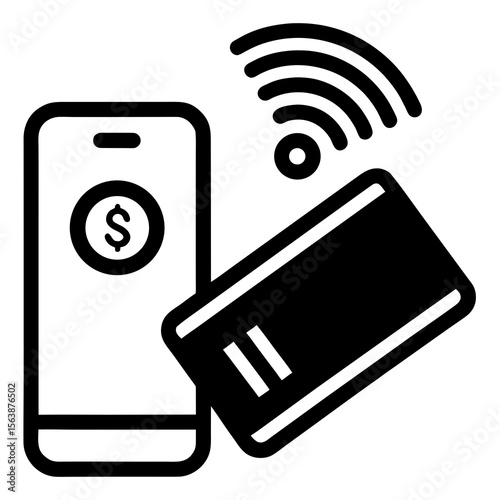Mobile payment with card and wireless signal silhouette vector illustration