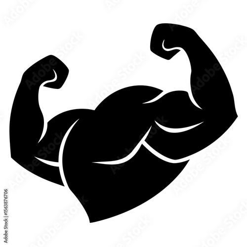 Strong muscular arms flexing biceps pose silhouette vector illustration