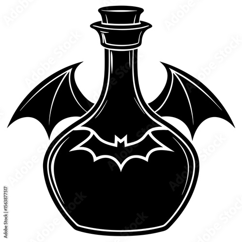 Gothic Bat Winged Potion Bottle: Halloween, Dark Fantasy, Vector Illustration