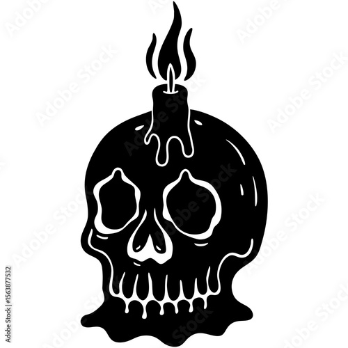 Melting Skull with Burning Candle: Dark, Gothic, Halloween Vector Illustration
