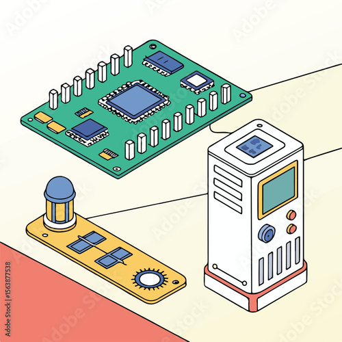 Isometric modern factory and building illustration in urban city design style
