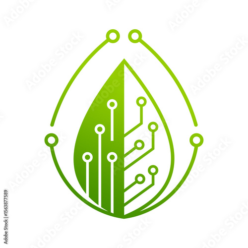 Leaf Tech Dot Line Connect vector Logo Design, Green Color, Abstract 