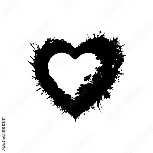 Grunge heart shape with splattered ink effect and rough edges isolated on white background isolated on transparent background