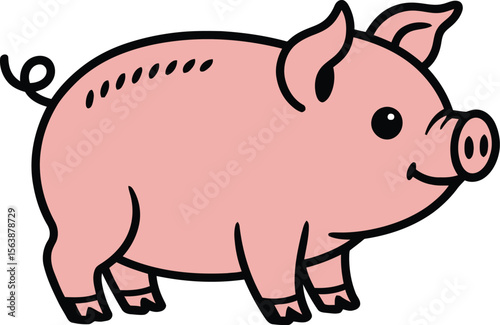 Cute smiling pink piglet cartoon vector illustration.