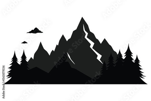 Christmas winter mountain landscape vector illustration with trees and snow design