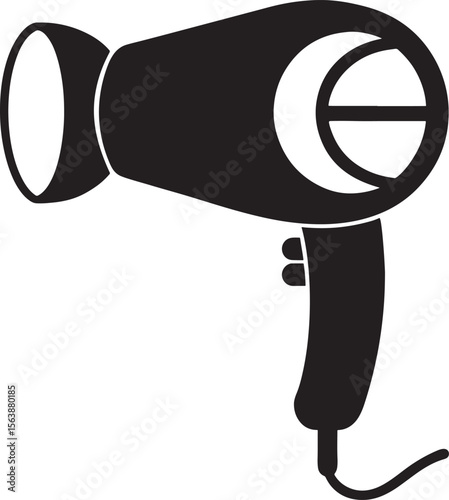Black silhouette of a hairdryer isolated on white background
