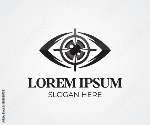 Focus and Precision: A striking eye emblem, featuring a sharp crosshair, symbolizes clarity, vision, and accuracy, ready to enhance any visual or informational message.