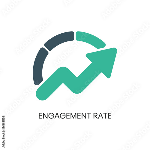 Engagement rate graph with upward trend arrow and circular progress indicator