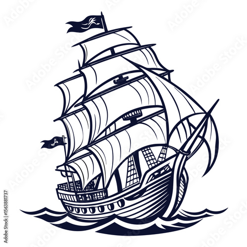 sailing ship on a white background