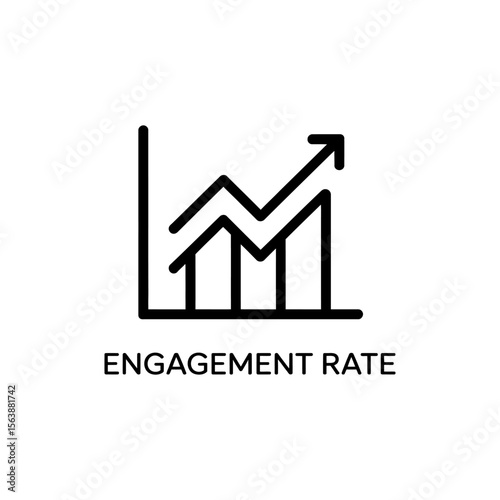 Simple line icon representing increasing engagement rate with an upward trending arrow
