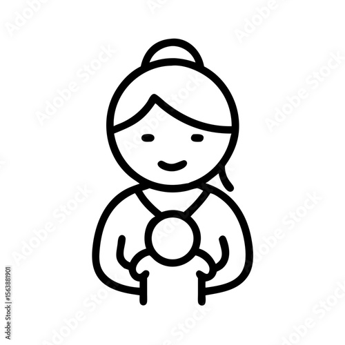 Mother holding baby icon in black line style on white background