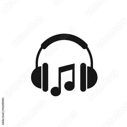 Headphones with Music Note – Audio Listening Icon

