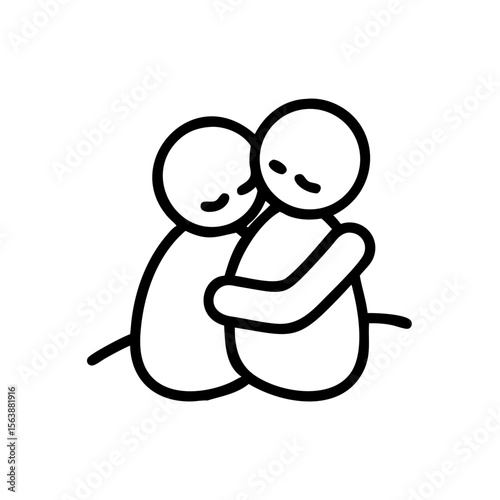 Two people hugging icon in black line style on white background