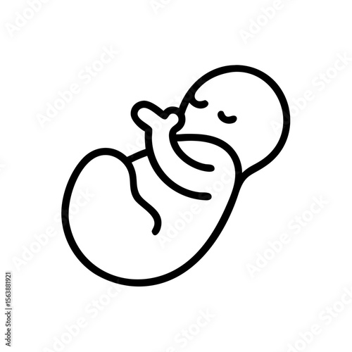 Fetus sucking thumb icon in black line style on white background