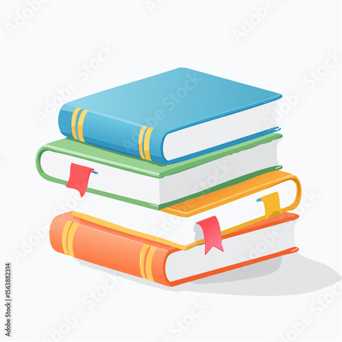 Stacked Books: A vibrant stack of three books, each a different color, with bookmarks. A visual representation of knowledge, learning, and education.