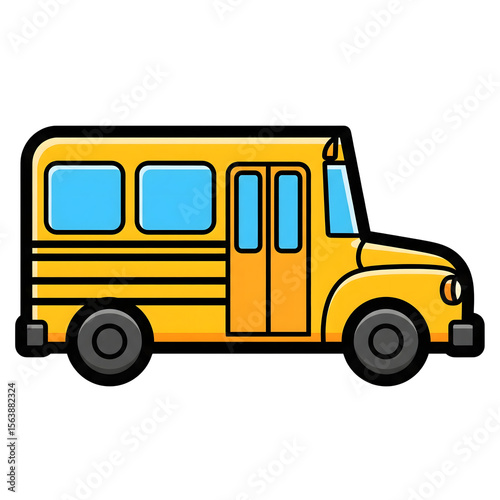 Yellow School Bus Cartoon Icon Illustration isolated on a transparent background