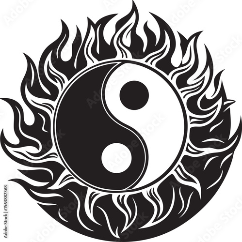 Fiery Yin Yang Taijitu Symbol fire flames
