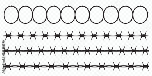 barbed wire fence design vector set for security, defense, and industrial projects