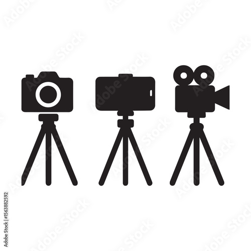 Evolution of Media Capture Devices An Artistic Representation Featuring a Camera Smartphone and Vintage Film Camera on Tripods