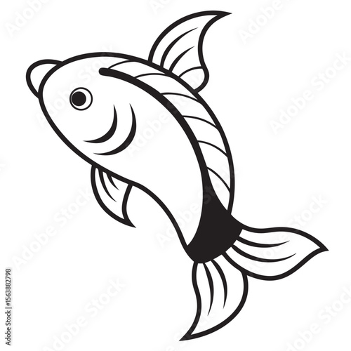 Stylized black and white koi fish swimming icon vector