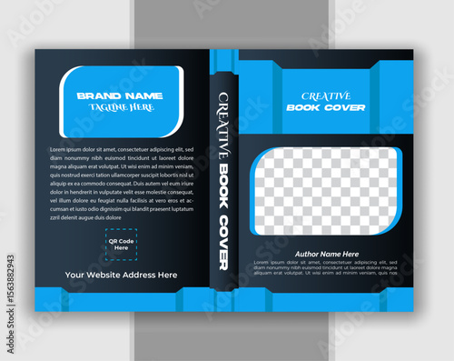 Creative and Professional Blue Business Book Cover Design Template with QR Code and Author Placeholder for Corporate Publications and Branding