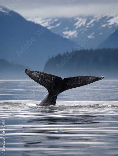 Shark Tail. Beautiful Humpback Whale Fluke in Southeast Alaska Water photo