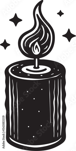 Burning candle flame stars wick vector