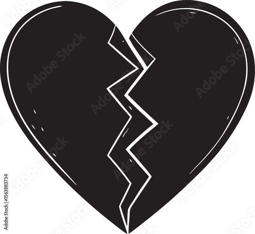 Black broken heart symbol white crack cracked